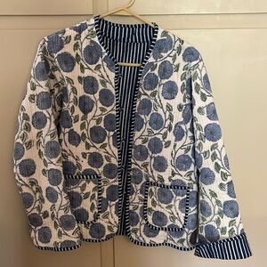 Blue Block print quilted jacket, small